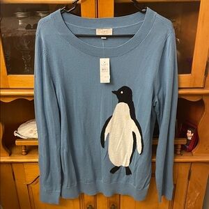 LOFT Blue Sweater with Penguin Design